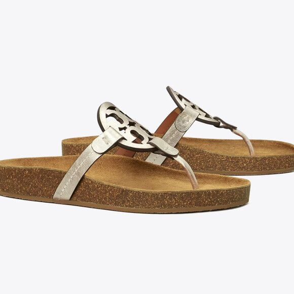 NIB TORY BURCH MILLER CLOUD SPARK GOLD LEATHER CORK SANDALS SIZE W BAG